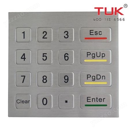 TUK-KB-501 16键金属键盘进口304不锈钢4#拉丝面板