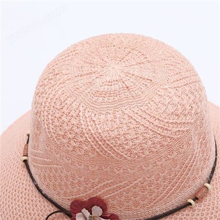 女新款夏季户外防晒沙滩盆帽遮阳花朵蝴蝶结草帽可折叠太阳帽