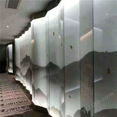 建筑装饰屏风隔断山水画夹胶玻璃 夹丝钢化玻璃 图形定制